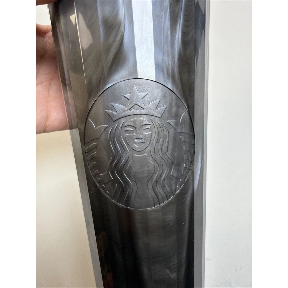 Starbucks Black Onyx Tumbler Cup W Lid Straw Matte Siren‎ Logo Reusable